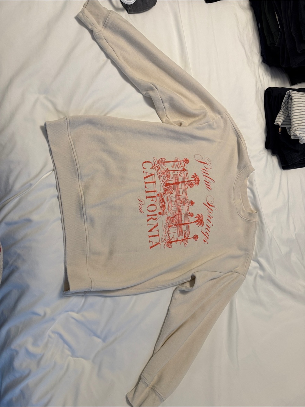 PINK Victoria's Secret Cream Crewneck with Coral Palm Springs Graphic